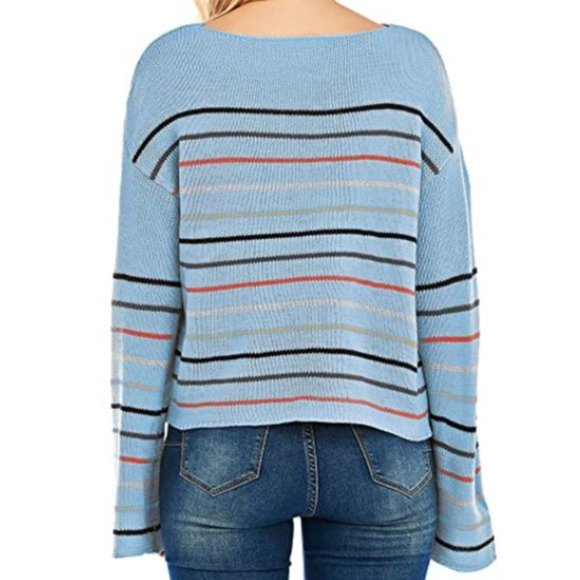 NWT Striped Knit Bell Sleeve Slouchy Sweater Top. - Picture 6 of 6